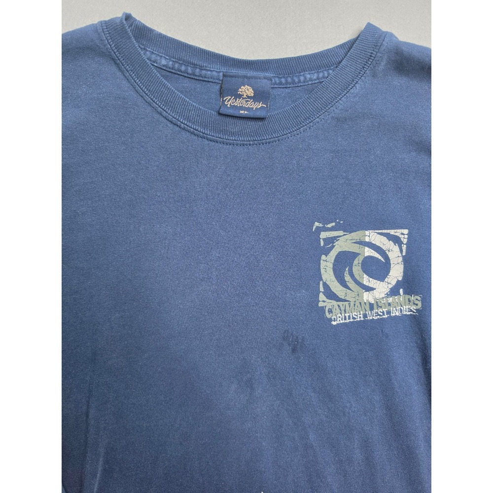 Yesterdays Shirt Men XL Navy Blue 100% Cotton Cayman Islands Graphic Long Sleeve - Picture 3 of 7